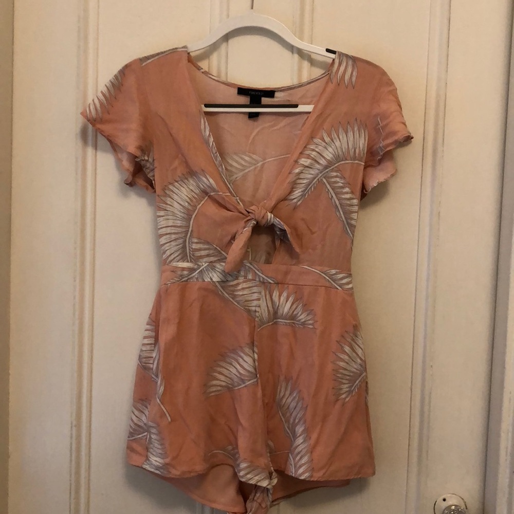 Peach Floral Print Romper